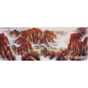 山水畫(huà)文化墻 客廳沙發(fā)背景墻掛畫(huà)，這樣掛山水畫(huà)格調(diào)很高雅